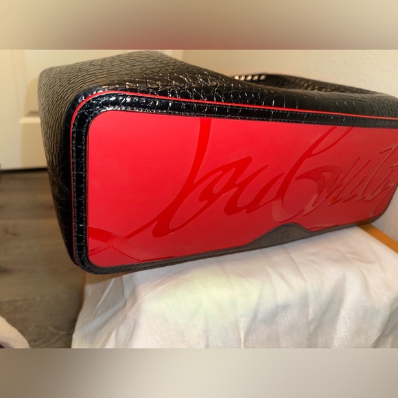Christian Louboutin Black and Red Crocodile Texture Tote - Picture 8 of 15